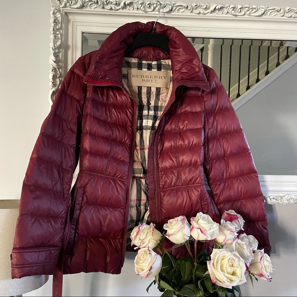 Burberry Brit Burgundy Belted Down Jacket